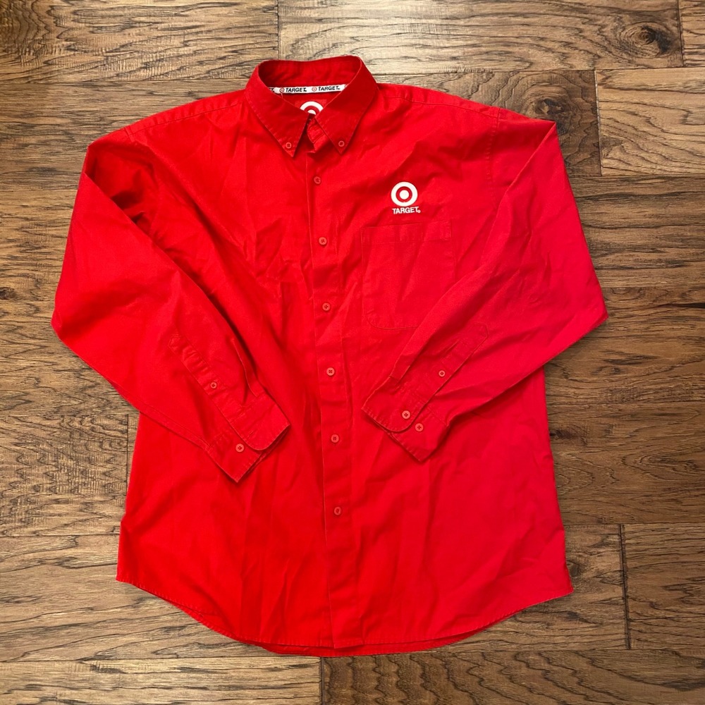Target Employee Uniform Red Long Sleeve Button Down Shirt Logo Mens Large L